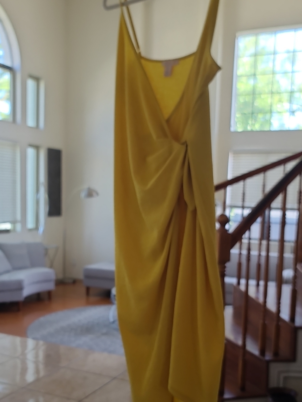 H&M Yellow Twist-Detail Midi Slip Dress